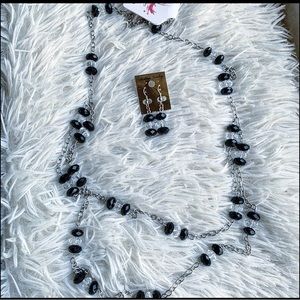 Elegant Black and Silver Beaded Necklace and earrings set